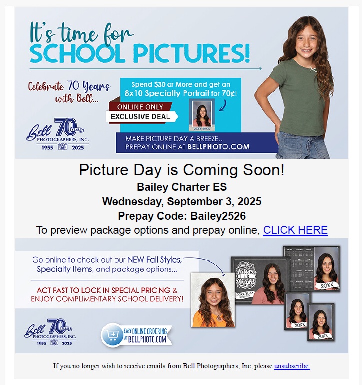 Picture Day: Wednesday, September 3rd